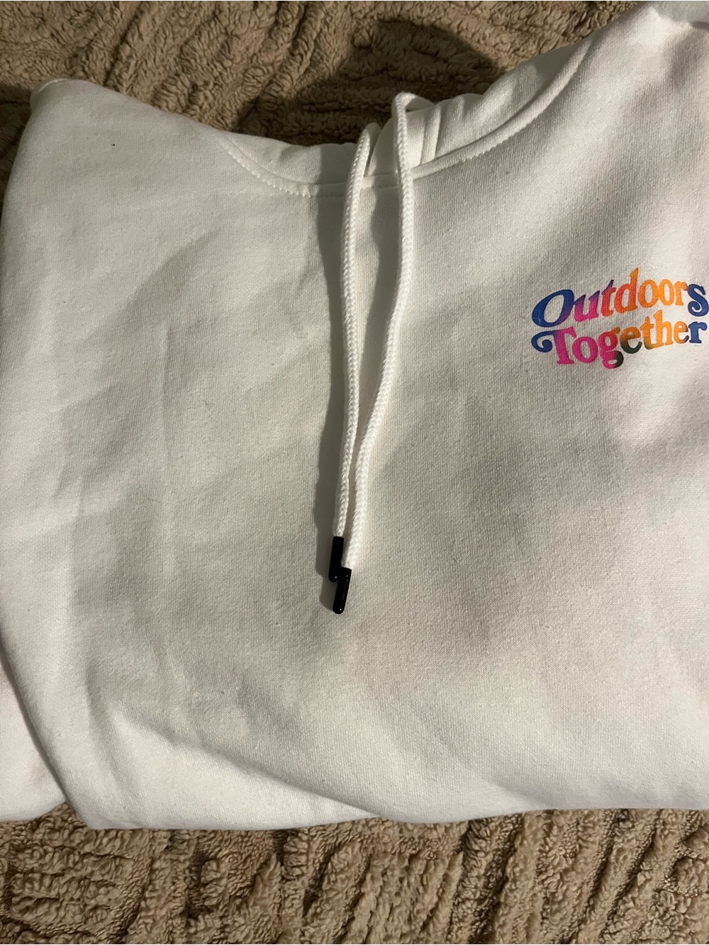 The North Face White Hoodie with Multicolor 'Outdoors Together' Logo